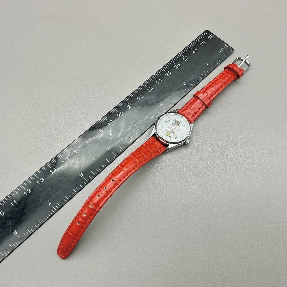 Disney Parks Womens Watch White Dial Minnie Mouse Red Strap Quartz Analog